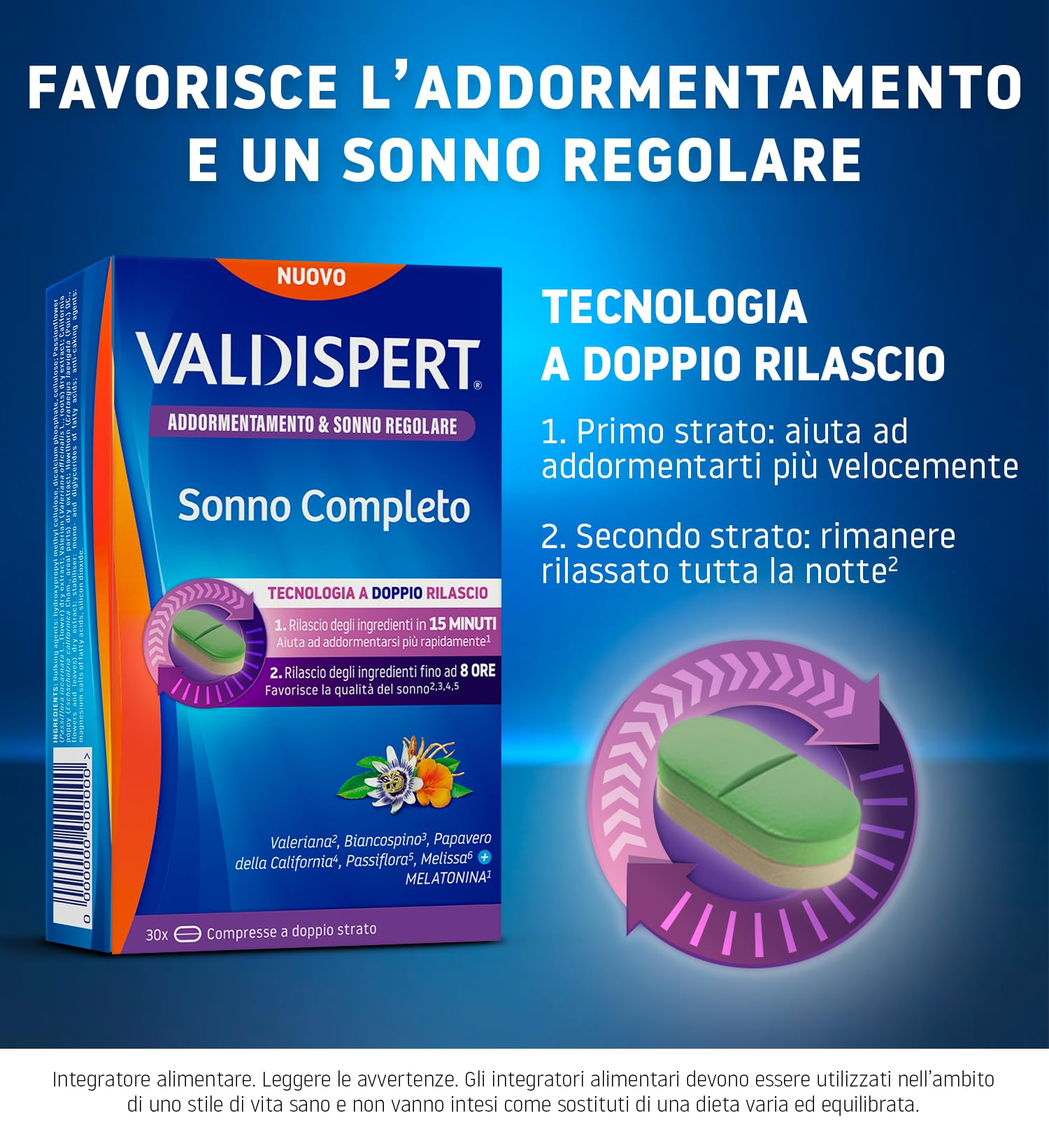 valdispert-sonno-completo-integratore-sonno-con-melatonina-30-compresse-doppio-r image 2